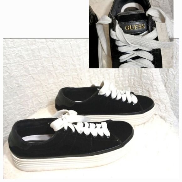 Guess Faux-Suede Black Platform Sneakers Size 8.5M - Picture 1 of 9